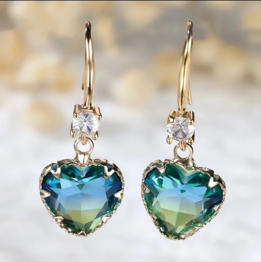 Stunning Colorful Gold Heart Shaped Dangle Earrings NEW!